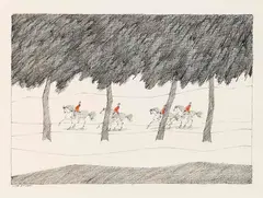 Vier Reiter by Paul Flora, 1990, Pen and India ink drawing, sold May 2011