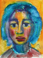 Christa Valazza, Mädchenkopf (Selbstporträt?), 1974, Watercolour