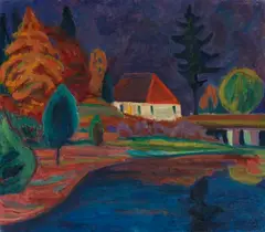 Gabriele Münter, Landschaft mit Haus in Oberau, 1908, Oil on canvas
