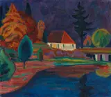 Gabriele Münter, Landschaft mit Haus in Oberau, 1908, Oil on canvas
