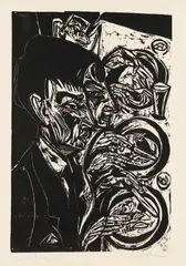 Ernst Ludwig Kirchner, Nervöse beim Diner, 1916, Woodcut