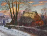Dorfstraße im Winter mit Bauernhaus by Otto Modersohn, 1935, Oil on canvas, sold Dec 2010