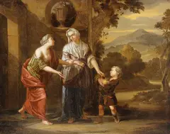 Arnold Houbraken, Rahel bittet ihre Schwester Lea um die gesammelten Alraunen, 1700, Oil on panel