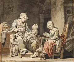 Georg Melchior Kraus, Die Erziehung der Mädchen und Knaben, Brush and ink drawing