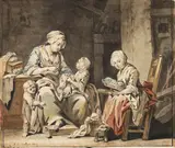 Georg Melchior Kraus, Die Erziehung der Mädchen und Knaben, Brush and ink drawing