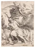 Jusepe de Ribera gen. Lo Spagnoletto, Der Heilige Hieronymus vernimmt die Klänge des Jüngsten Gerichts, 1621, Etching