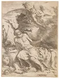 Jusepe de Ribera gen. Lo Spagnoletto, Der Heilige Hieronymus vernimmt die Klänge des Jüngsten Gerichts, 1621, Etching