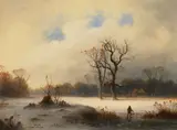 Johann Gustav Lange, Winterlandschaft mit Spaziergänger, Oil