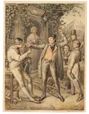 Angeheiterte Studenten vor einer Weinschenke by Johann Baptist W. A. Sonderland, 1836, Watercolour, sold Oct 2010