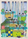 Pazifikdampfer by Friedensreich Hundertwasser, 1985, Woodcut printed in colours, sold Oct 2010