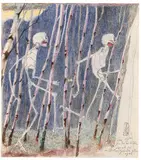 "um 17°° zum Tee bei Rilke danach ist im (Birken)Grunde alles egal." by Horst Janssen, 1982, Chalk drawing, sold Oct 2010