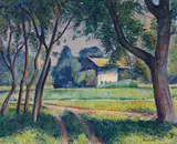 Alexander Kanoldt, Wiesenlandschaft mit Gehöft