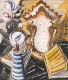 Paul Kleinschmidt, Stillleben mit Rosen, Vasen und Büchern, 1931, Oil on canvas