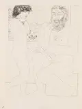 Pablo Picasso, Sculpteur songeant, modèle aux cheveux noirs et bol avec trois anémones, 1933, Etching