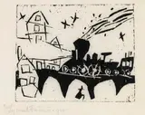 Zug auf der Brücke by Lyonel Feininger, 1918, Woodcut, sold Oct 2010