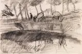 Paula Modersohn-Becker, Worpsweder Landschaft mit zwei Ziegen, 1902, Charcoal