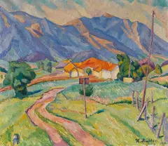 Hermann Mühlen, Landschaft mit Bergkette, 1919, Oil on canvas