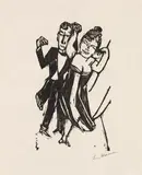 Max Beckmann, Kleines tanzendes Paar, 1923, Holzschnitt auf hellrosafarbenem Japan