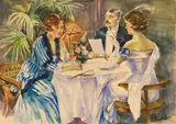 Edward Cucuel, Beim Dinner, 1920, Watercolour
