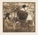 Heinrich Vogeler, Liebe, 1896, Aquatintaradierung mit Plattenton in Braun auf "VGZ 7"- Bütten