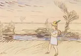 Otto Modersohn, Mädchen in Worpsweder Landschaft (Mathilde Modersohn), 1911, Watercolour