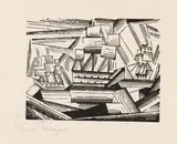 Kreuzende Segelschiffe, 2 (Segler) by Lyonel Feininger, 1919, Woodcut, sold Oct 2010