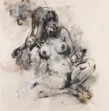 Antonio Blanco, Eve with the apple, 1970, Charcoal