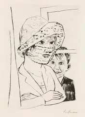 Dame mit Knabe by Max Beckmann, 1923, Drypoint, sold Oct 2010