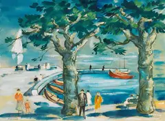 Franz Heckendorf, Uferpromenade in Ascona, 1956, Gouache