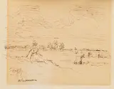 Max Liebermann, Frau in Landschaft, 1921, Pen and India ink drawing