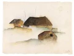 Erich Borchert, Drei Häuser, 1930, Watercolour