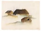 Erich Borchert, Drei Häuser, 1930, Watercolour