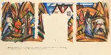 Ernst Müller-Gräfe, 2 Blätter: Menschen in der Arbeit - Getreideernte und Obsternte, 1919, Gouache