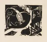 Franz Marc, Zwei Fabeltiere, 1914, Woodcut