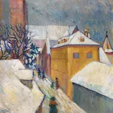 Johanna von der Mühll, Wintermorgen (Blick auf das Baseler Münster), 1920, Oil on cardboard
