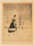 Lesser Ury, Dame mit Kind im Tiergarten, 1920, Etching