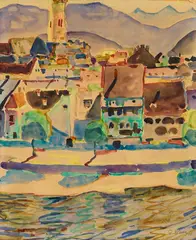 Stefan Hlawa, Stadt am Wasser, 1918, Watercolour