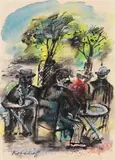Walter Kohlhoff, Cafészene unter Bäumen, 1920, Pen and India ink drawing