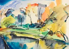 Wolf Röhricht, Landschaft am Fluß, 1930, Watercolour