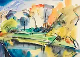 Wolf Röhricht, Landschaft am Fluß, 1930, Watercolour