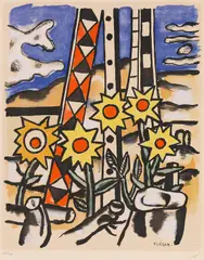 Nach - Cinq tournesols by Fernand Léger, 1950, Lithograph in colours, sold Oct 2010