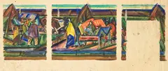 Ernst Müller-Gräfe, Menschen im Leid - Flüchtende und Vertriebene, 1919, Gouache