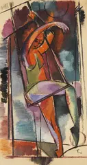 Walter Tanau, Auf dem Trapez, 1946, Gouache