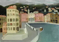 Sophie Strouvé, Hafenstädtchen, 1954, Oil on canvas