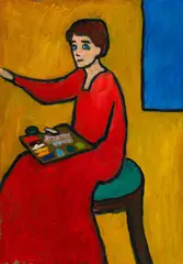 Gabriele Münter, Beim Malen (wohl Marianne von Werefkin), 1911, Oil on cardboard
