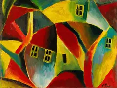 Arnold Topp, Schwarze Fenster, 1918, Oil on cardboard