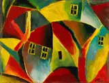 Arnold Topp, Schwarze Fenster, 1918, Oil on cardboard
