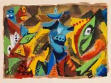 Ernst Wilhelm Nay, Männer mit Stier, 1947, Gouache