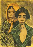 Otto Mueller, Zwei Zigeunerinnen (Zigeunermutter mit Tochter), 1926, Lithograph in colours