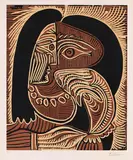 Portrait de Jacqueline accoudé, au collier by Pablo Picasso, 1959, Linocut in colours, sold Jun 2010